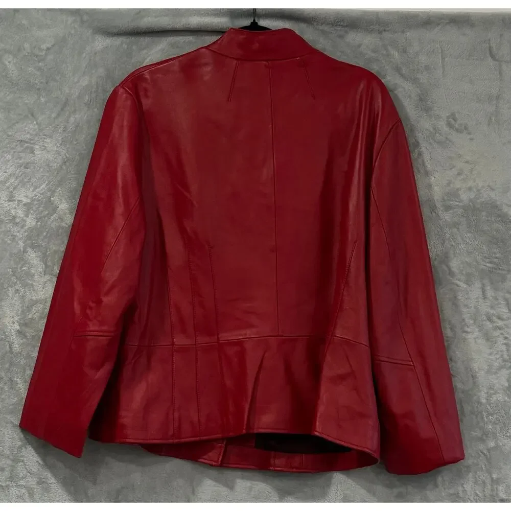 Liz Woman Red Leather Jacket 2X Plus Size Minimalist Career Office Classic Coat